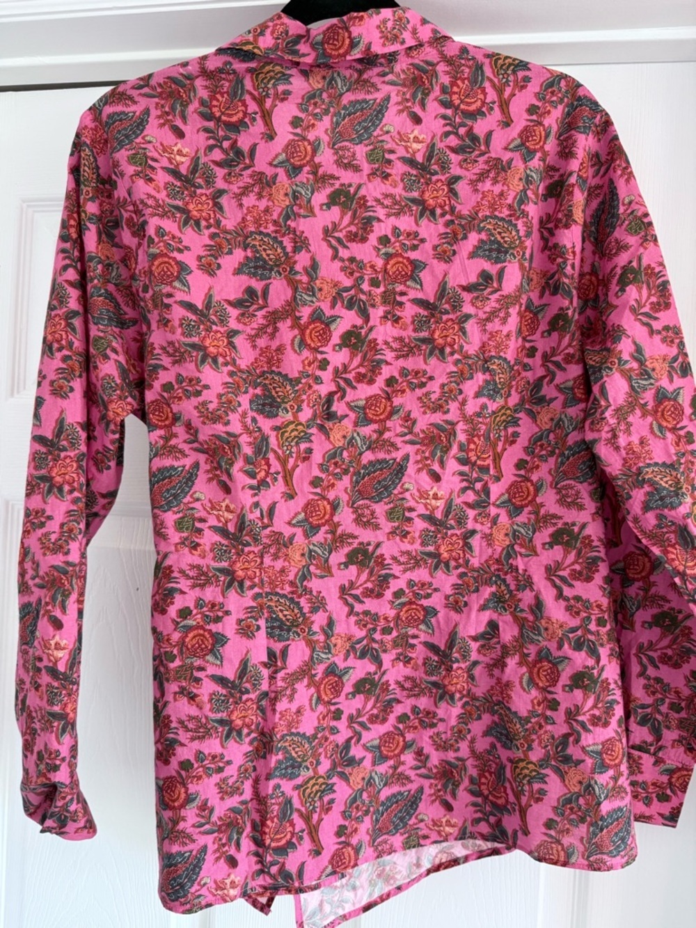 Ro’s Garden Pink Floral Cotton Wrap Blouse Tie Waist Button Front Top M - Picture 3 of 6